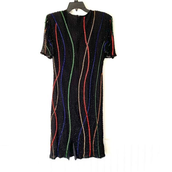 Swee Lo Vintage Multicolored Beaded Sequin Black Dress size Medium - Picture 8 of 9